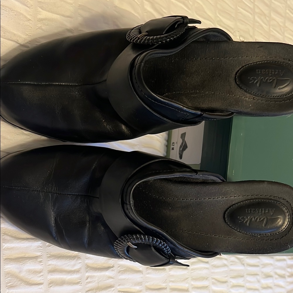 Clarks Black Leather Mules